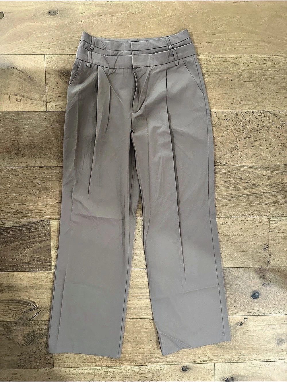 Zara Double Waistband Trousers Wide Leg Gray/Taupe Small